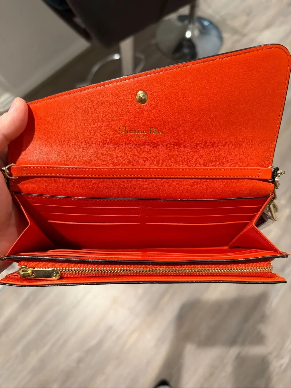 Christian Dior Bicolor Long Wallet on Chain - Orange/Fuchsia